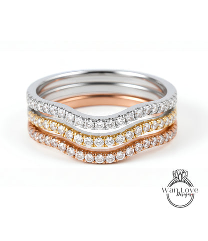 Diamond Womens Curved Wedding Band, Nesting Engagement Ring Band, Contoured Band, Curved Ring, Stacking Ring, Stackable Band, Gift for her
