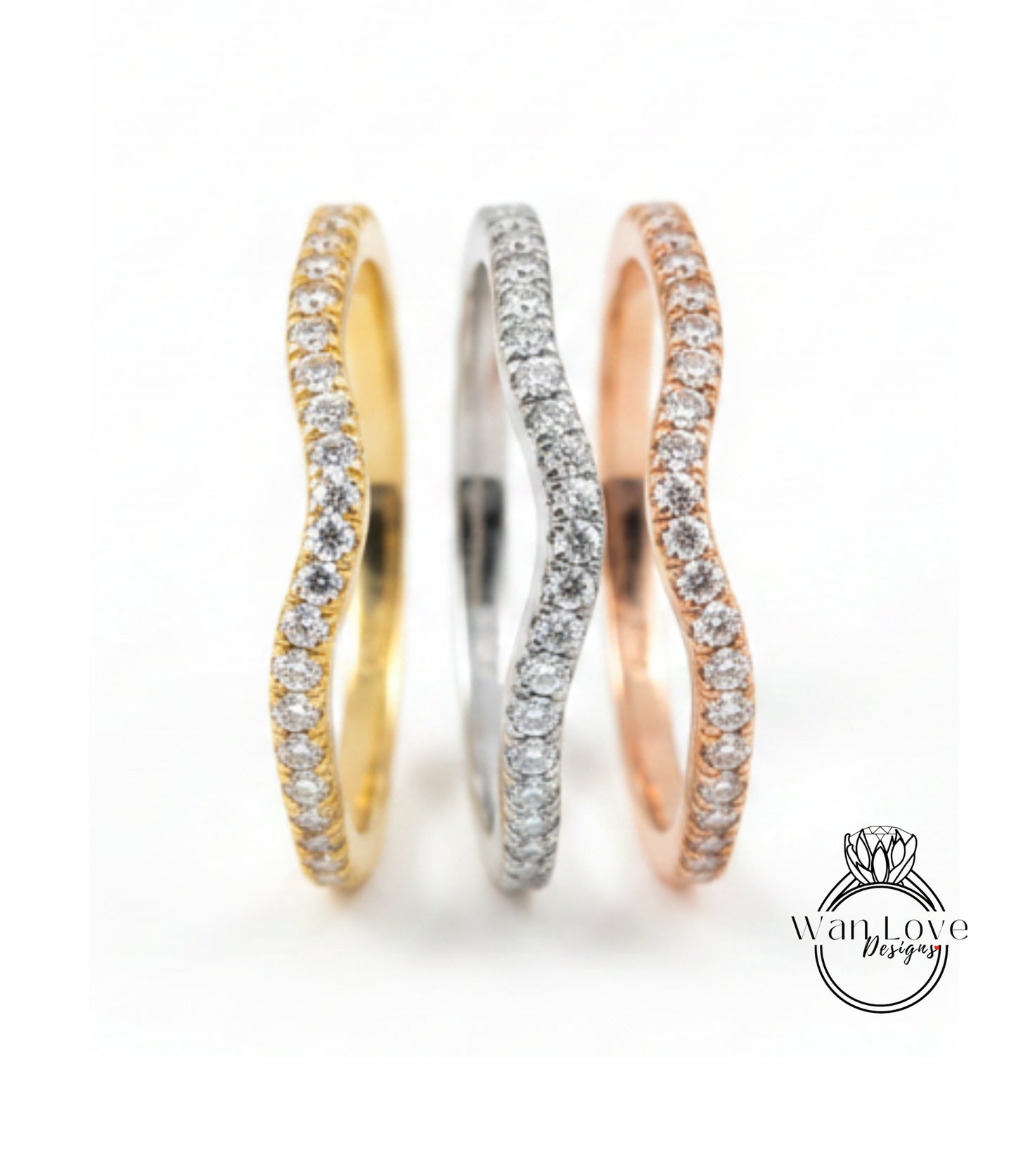 Diamond Womens Curved Wedding Band, Nesting Engagement Ring Band, Contoured Band, Curved Ring, Stacking Ring, Stackable Band, Gift for her