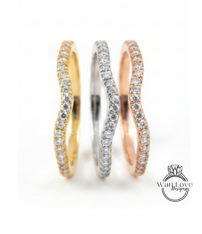 Diamond Womens Curved Wedding Band, Nesting Engagement Ring Band, Contoured Band, Curved Ring, Stacking Ring, Stackable Band, Gift for her