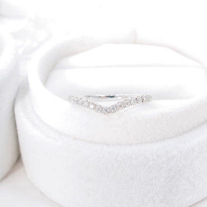 Anello con fede nuziale Moissanite abbinato con nidificazione curva con diamanti, zaffiro 14k, 18k, bianco, giallo, oro rosa, platino, anniversario personalizzato, regalo nuziale