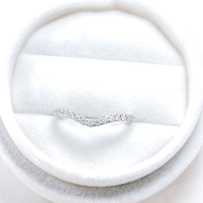 Anello con fede nuziale Moissanite abbinato con nidificazione curva con diamanti, zaffiro 14k, 18k, bianco, giallo, oro rosa, platino, anniversario personalizzato, regalo nuziale