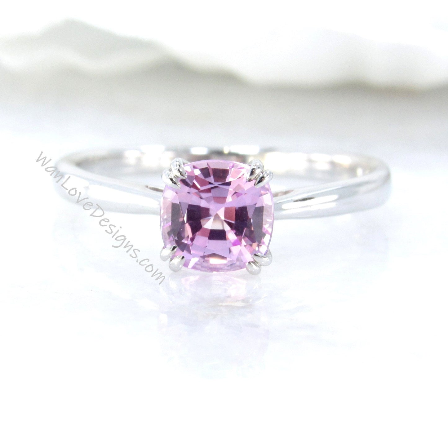 Cushion Pink Sapphire Engagement Ring in 14k White Rose Yellow Gold,Custom Cushion Cut Wedding Ring,Gemstone Promise Ring by WanLoveDesigns Wan Love Designs