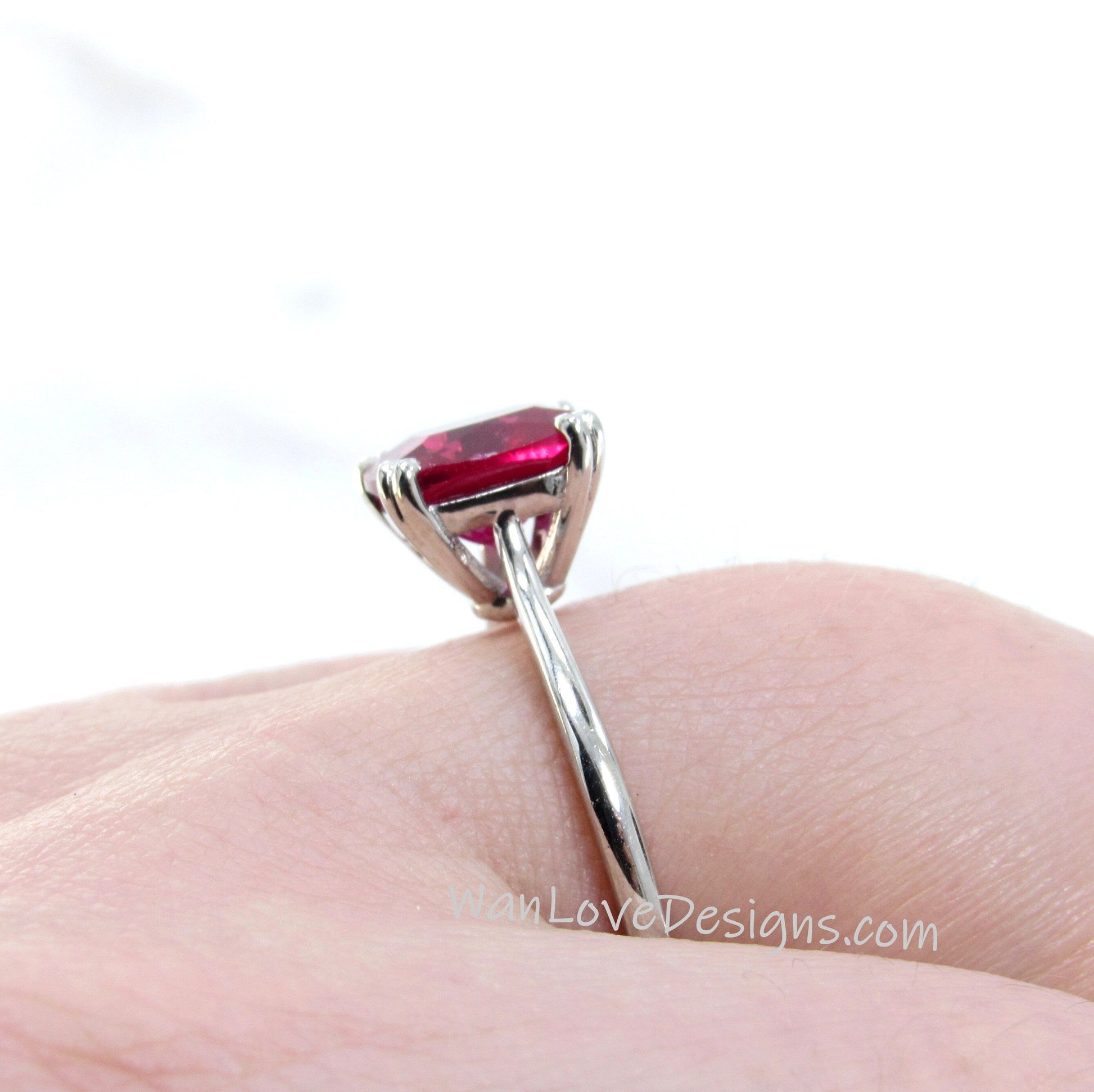 Cushion Ruby Solitaire Engagement Ring in 14k White Rose Yellow Gold, Custom Cushion Ruby Wedding Ring,Birthstone Bridal Ring WanLoveDesigns Wan Love Designs