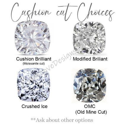 Cushion Shaped Lab Diamond Bridal Ring, Diamond Baguette Ring, Diamond Tapered Baguette Cushion Ring, Moissanite Cushion Engagement Ring Wan Love Designs