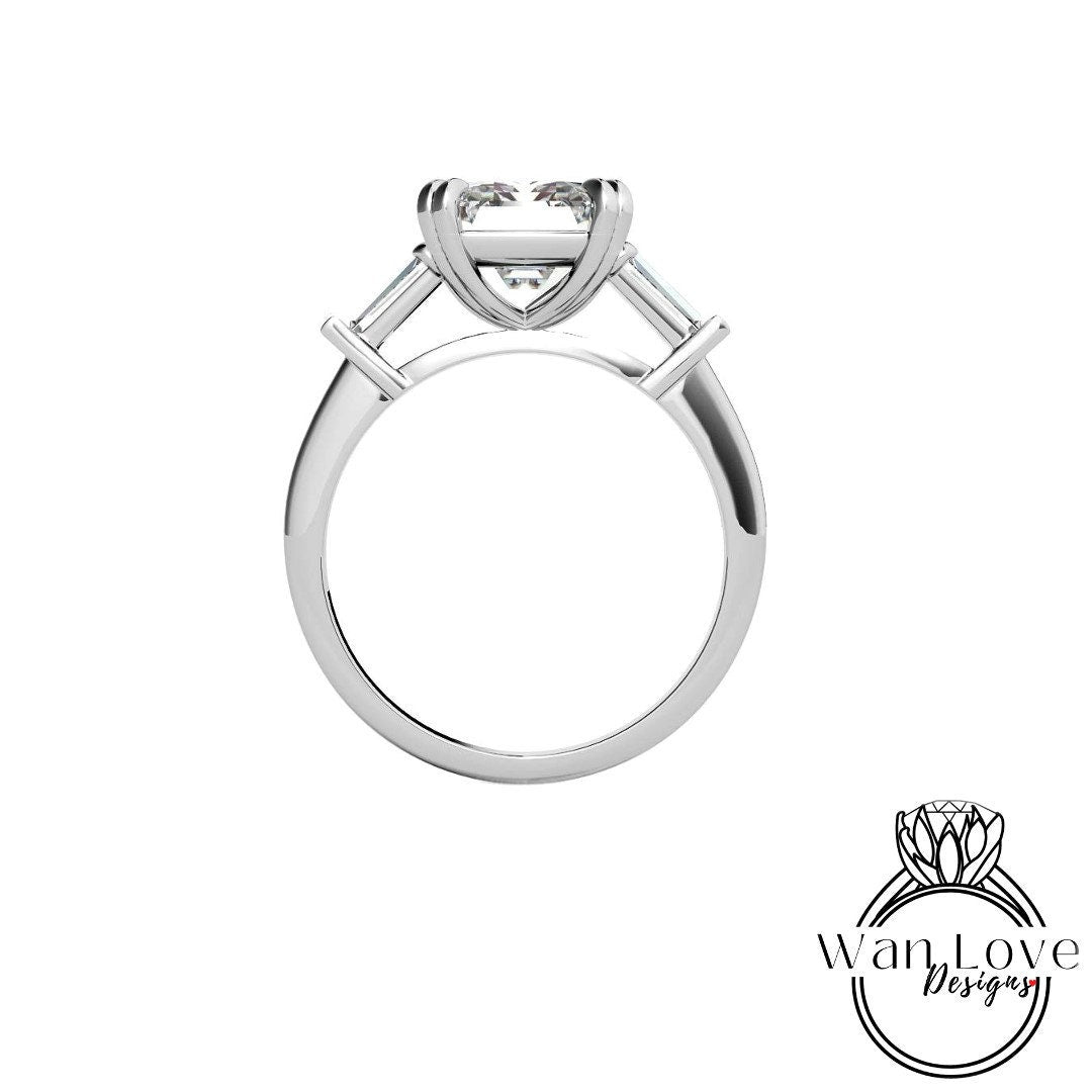 Cushion Shaped Lab Diamond Bridal Ring, Diamond Baguette Ring, Diamond Tapered Baguette Cushion Ring, Moissanite Cushion Engagement Ring Wan Love Designs