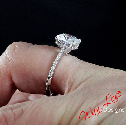 Cushion cut Diamond side halo engagement ring white gold Vintage engagement ring Genuine Lab Diamond Half eternity Bridal Anniversary gift Wan Love Designs