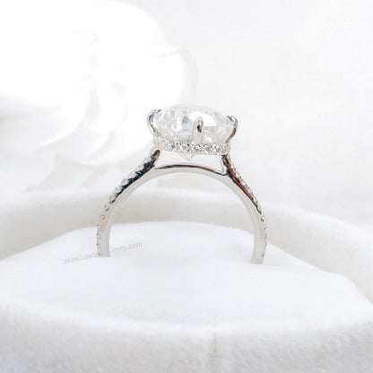 Cushion shaped Moissanite engagement ring white gold side Halo Unique Celebrity engagement ring women Moissanite wedding gift Ready to Ship Wan Love Designs