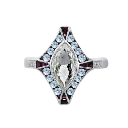 Custom Listing Moissanite Ruby Marquise Milgrain Halo Engagement Ring 1ct 10x5mm Weding Aniversary Art Deco Wan Love Designs