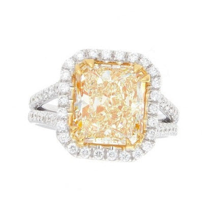 Custom Listing for 5ct Champagne Moissanite Diamond Radiant Halo Split Shank Engagement Ring 10x9.5mm Wedding Gift Wan Love Designs