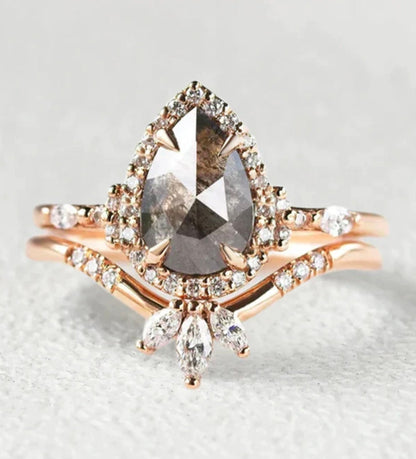 Custom Listing for Evan Salt & Pepper Diamond Pear Halo engagement ring gold Anniversary ring unique Pear cut ring Wan Love Designs