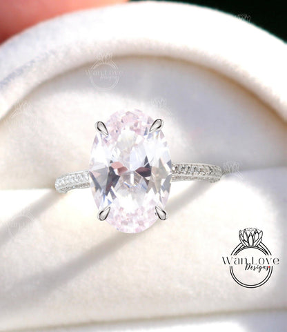 Custom Listing for Justin Celebrity style engagement ring Oval Light Pink Sapphire diamond hidden halo rose gold almost eternity band bridal ring Anniversary gift Wan Love Designs