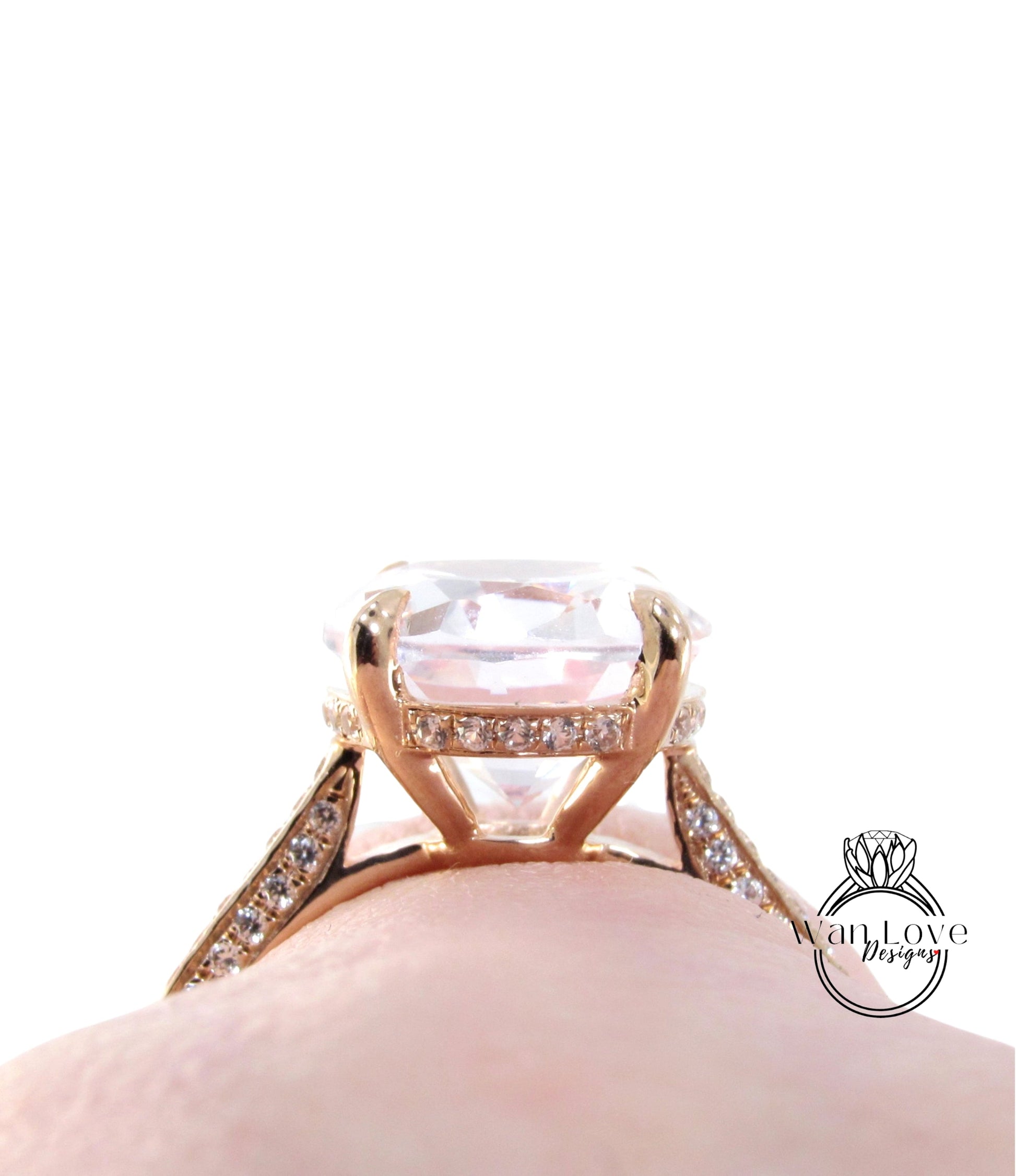 Custom Listing for Justin Celebrity style engagement ring Oval Light Pink Sapphire diamond hidden halo rose gold almost eternity band bridal ring Anniversary gift Wan Love Designs
