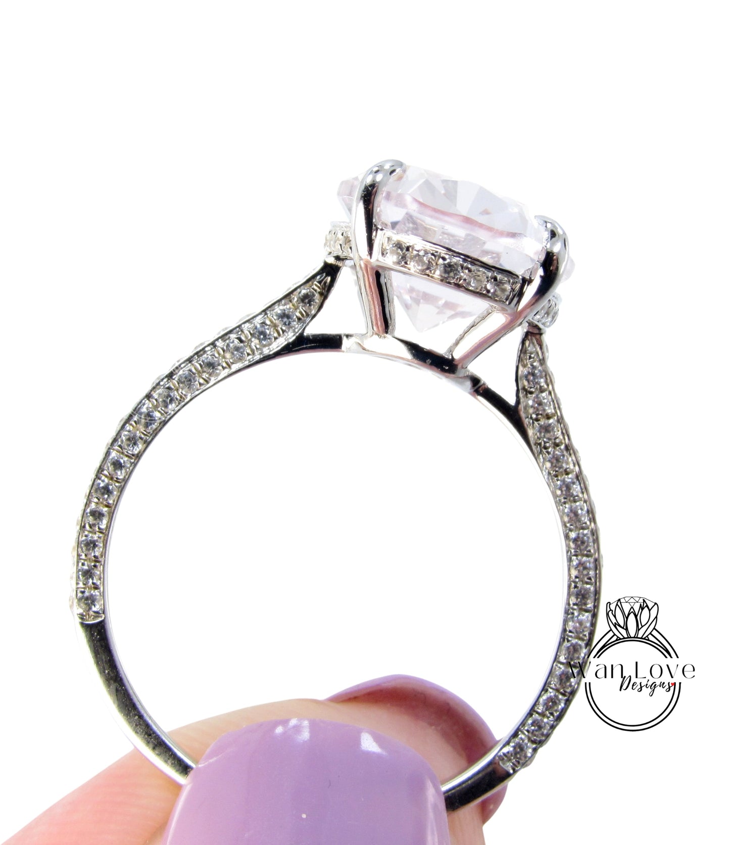 Custom Listing for Justin Celebrity style engagement ring Oval Light Pink Sapphire diamond hidden halo rose gold almost eternity band bridal ring Anniversary gift Wan Love Designs