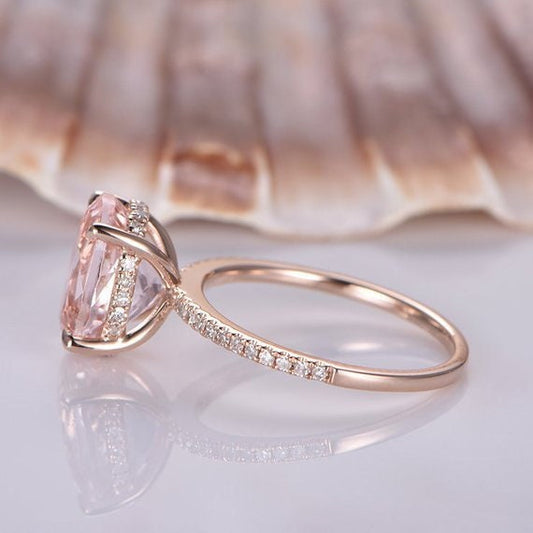Custom Ring Design/ Oval Shape Light Pink Sapphire Ring/ Rose Gold Ring/ Side Halo Engagement Ring/ Lover Promise Ring Wan Love Designs