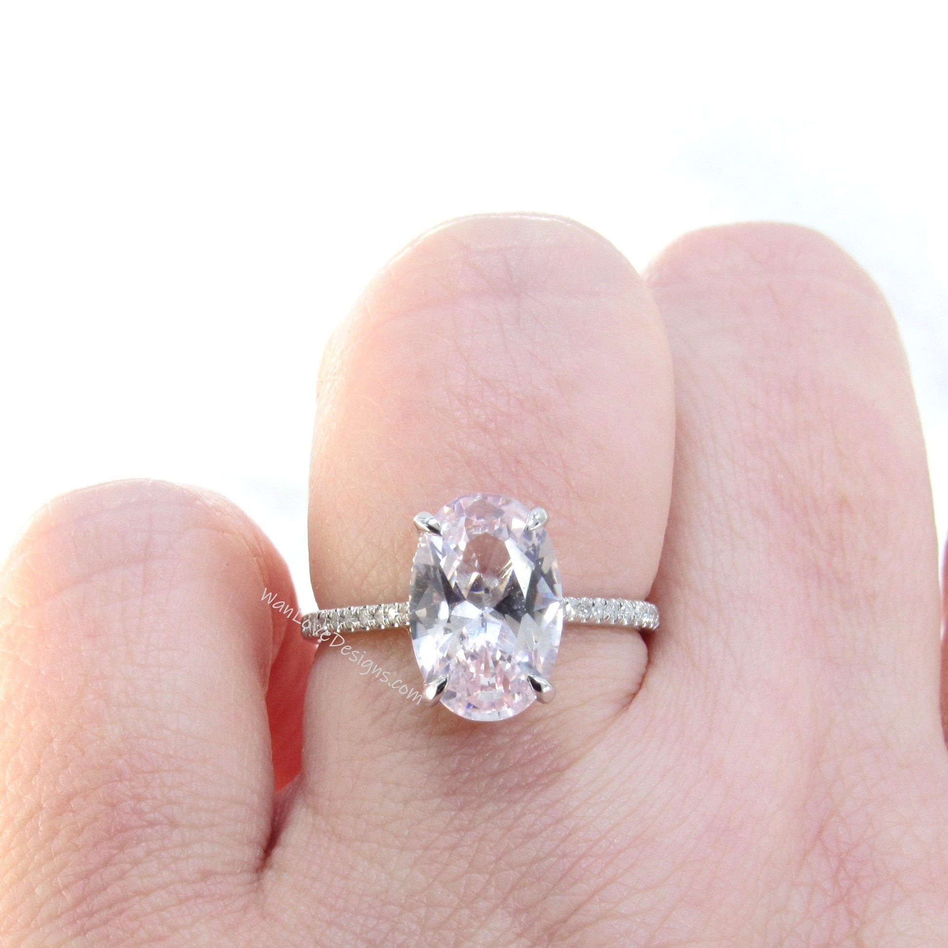 Custom Ring Design/ Oval Shape Light Pink Sapphire Ring/ Rose Gold Ring/ Side Halo Engagement Ring/ Lover Promise Ring Wan Love Designs