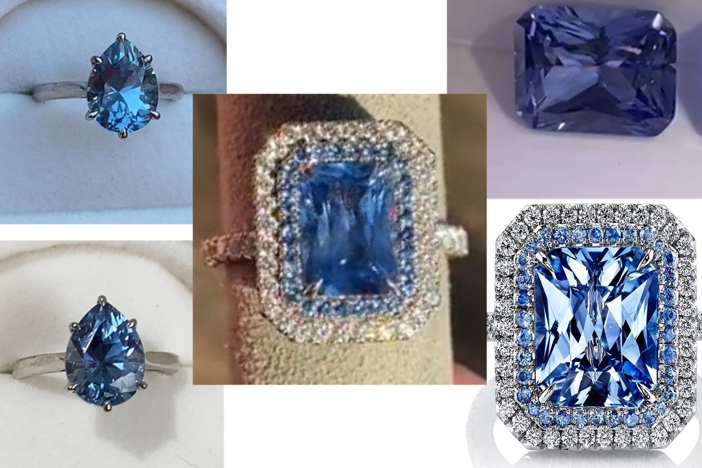 Custom for JGR Teal Aquamarine Color & Diamond Emerald 2 Double Halo Engagement Ring, Custom Wan Love Designs
