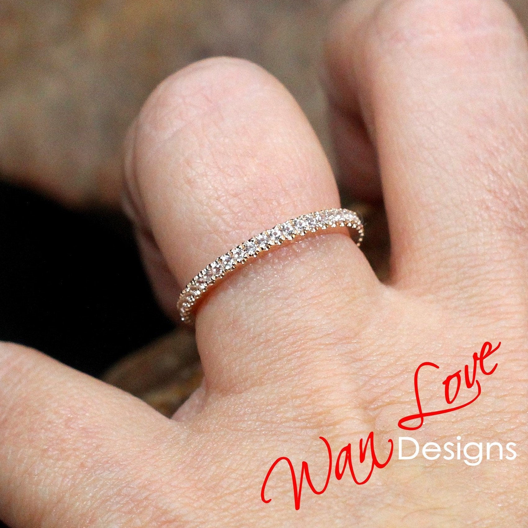 Diamond Almost Eternity Stacking 3/4 Eternity Wedding Band Ring 18k Rose Gold ring Engagement Anniversary promise ring 1.8mm, Ready to Ship Wan Love Designs