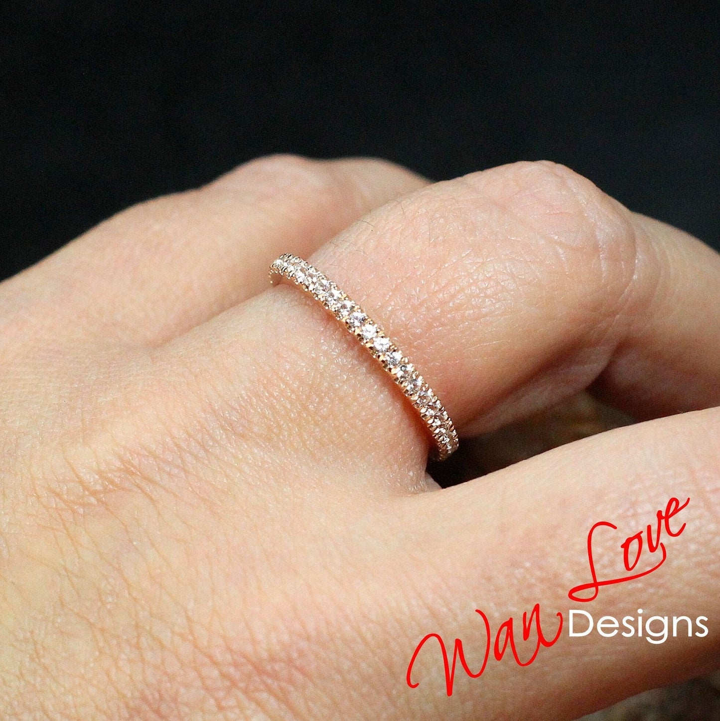 Diamond Almost Eternity Stacking 3/4 Eternity Wedding Band Ring 18k Rose Gold ring Engagement Anniversary promise ring 1.8mm, Ready to Ship Wan Love Designs