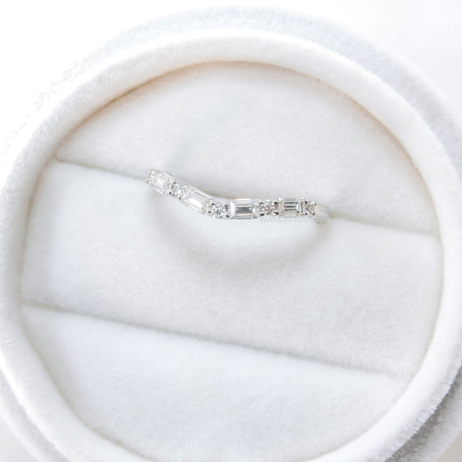 Diamond Baguette Half Eternity Ring • Curved Dot Dash style U Ring • V Chevron Moissanite Band • Anniversary Ring • Birthstone Mothers Gift Wan Love Designs