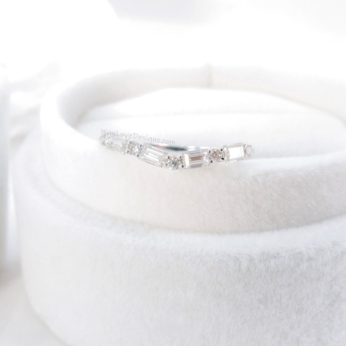 Diamond Baguette Half Eternity Ring • Curved Dot Dash style U Ring • V Chevron Moissanite Band • Anniversary Ring • Birthstone Mothers Gift Wan Love Designs