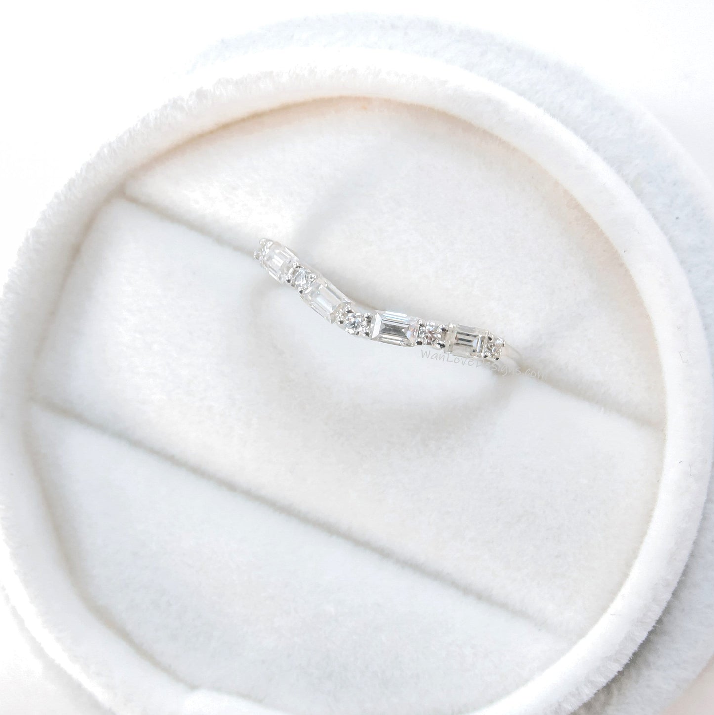 Diamond Baguette Half Eternity Ring • Curved Dot Dash style U Ring • V Chevron Moissanite Band • Anniversary Ring • Birthstone Mothers Gift Wan Love Designs
