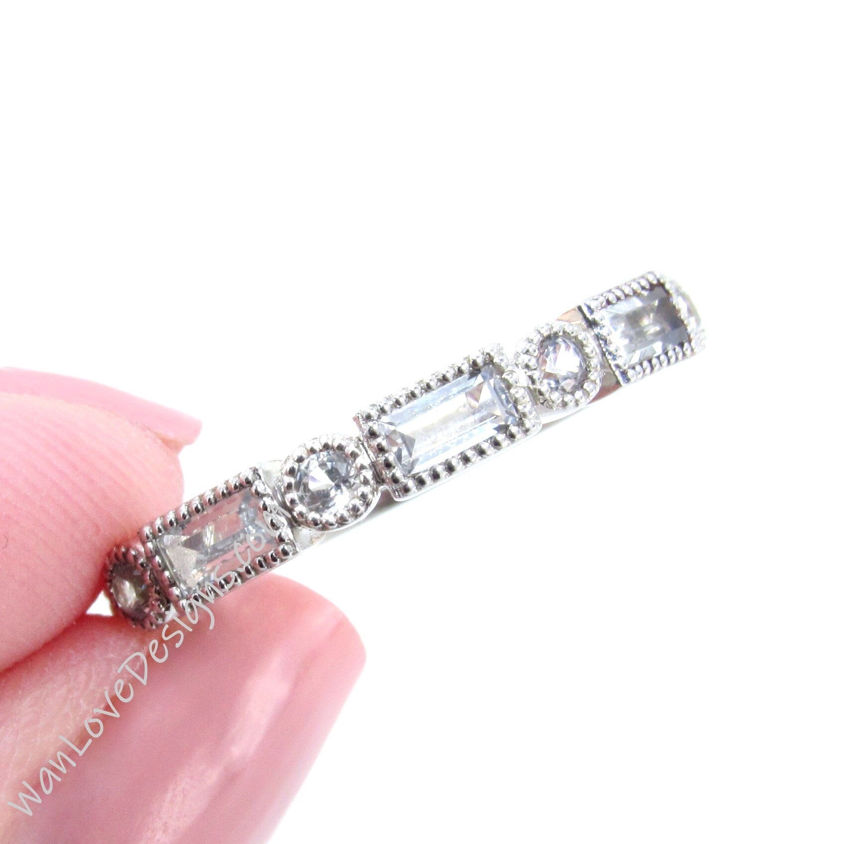 Diamond Baguette Halfway Eternity Ring • White Sapphire 3/4 Eternity Ring • Engagement Ring • Anniversary Ring • Birthstone Mothers Day Gift Wan Love Designs