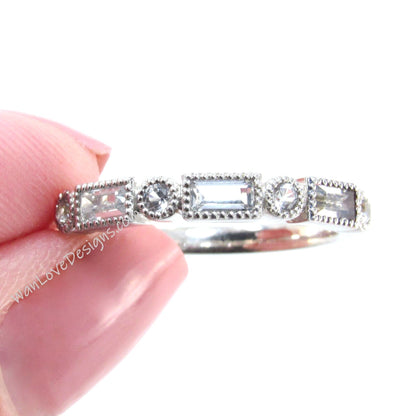 Diamond Baguette Halfway Eternity Ring • White Sapphire 3/4 Eternity Ring • Engagement Ring • Anniversary Ring • Birthstone Mothers Day Gift Wan Love Designs