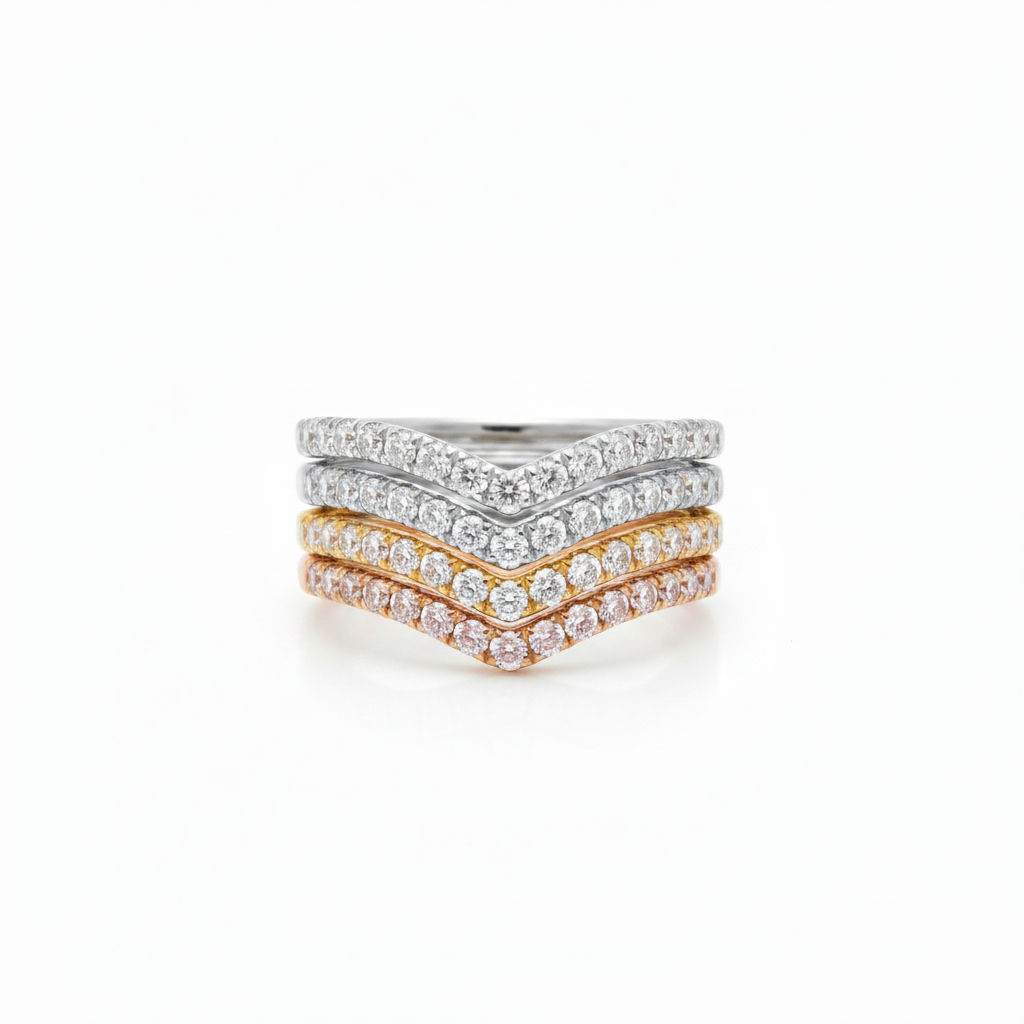 Diamond Curved Nesting Matching Moissanite Wedding Band Ring Sapphire 14k 18k White Yellow Rose Gold Platinum Custom Anniversary Bridal Gift