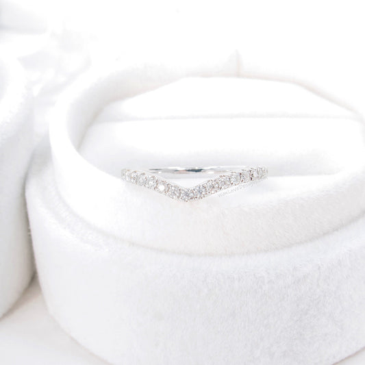 Diamond Curved Nesting Matching Moissanite Wedding Band Ring Sapphire 14k 18k White Yellow Rose Gold Platinum Custom Anniversary Bridal Gift Wan Love Designs