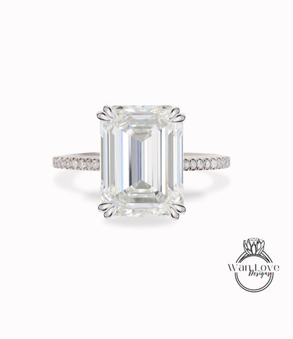 Diamond Emerald engagement ring half eternity Lab Diamond ring rose gold prong ring Art deco Solitaire wedding bridal Anniversary promise Wan Love Designs
