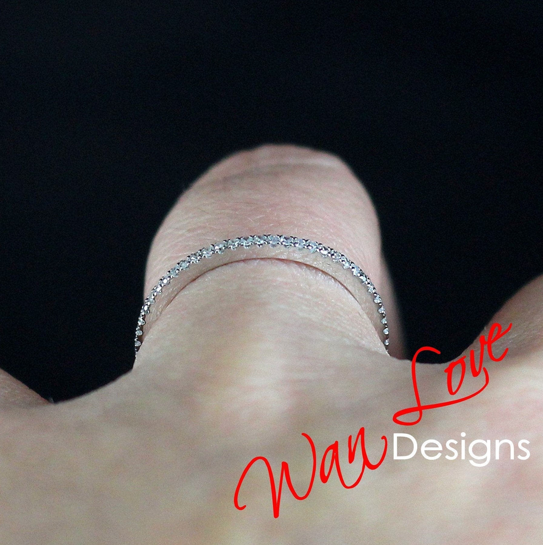 Diamond Full Eternity Wedding Band Ring, Thin Moissanite Sapphire 1.5mm, 14k 18k White Yellow Rose Gold, Platinum, Custom,Anniversary Gift Wan Love Designs