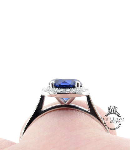 Diamond Halo Amethyst Gold Ring/ Round Lavender Amethyst Center Ring/ Engagement Ring/ Anniversary Ring/ Promise Ring/ Halo Milgrain Ring Wan Love Designs