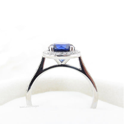 Diamond Halo Gold Ring/ Round Moissanite Center gem Ring/ Engagement Ring/ Anniversary Ring/ Promise Ring/ Halo Milgrain Ring Wan Love Designs