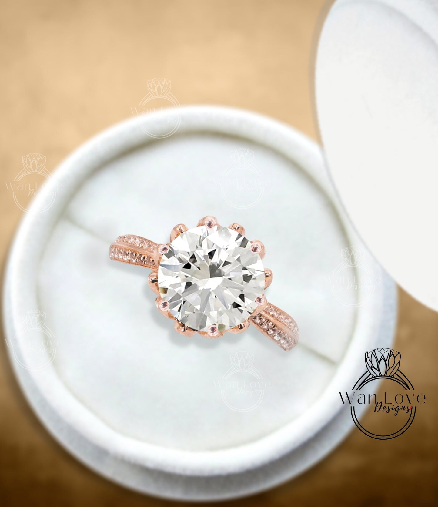 Diamond Lotus Flower Ring, Round Diamond Ring White Gold, Certified Lab Diamond Ring Band,Unique Diamond Ring 14k White Gold Engagement Ring Wan Love Designs