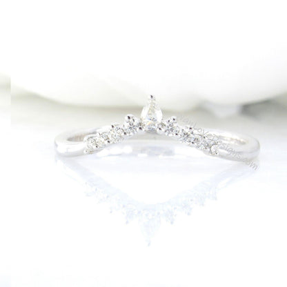 Diamond Moissanite Contoured Pear Round Wedding Band Ring Sapphire Curved Nesting,14k 18k White Yellow Rose Gold-Platinum-Custom-Anniversary Wan Love Designs
