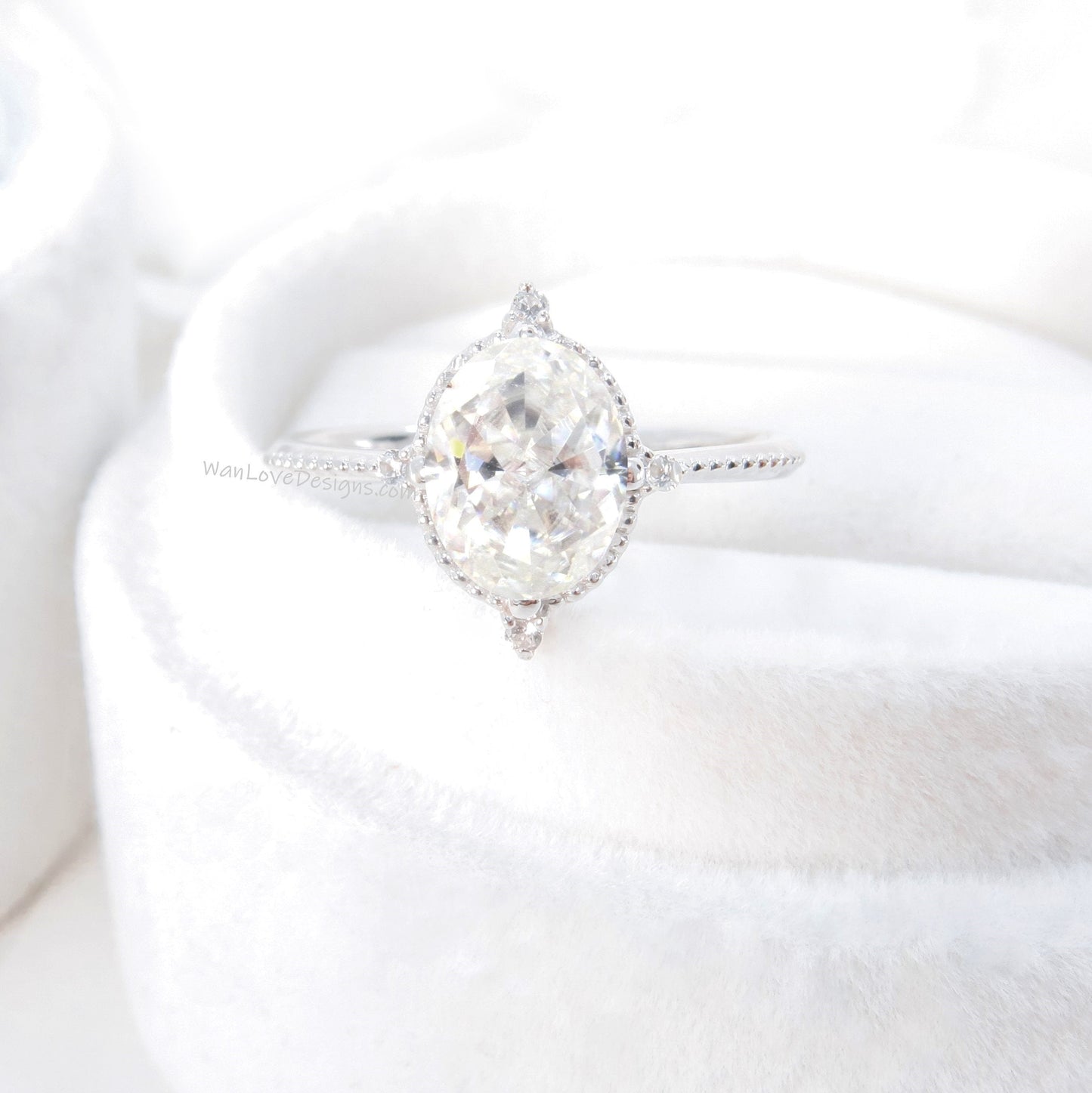 Diamond Oval Milgrain Engagement Ring, 14k 18k White Yellow Rose Gold, Platinum,Custom,Wedding, North Star, IGI Lab Diamond Engagement Ring Wan Love Designs