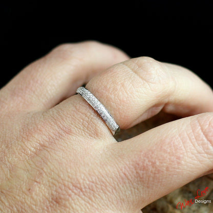 Diamond Pave 3 Row Half Eternity Wedding Band Ring womans 14k 18k White Yellow Rose Gold-Platinum-Custom made your sz-Engagement-Anniversary Wan Love Designs