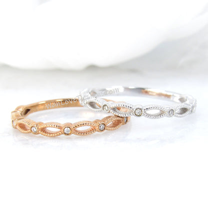 Diamond Rope Twist Stack Rings/ Dainty Moissanite Textured Bands/ 18K Rose Gold Bridal Rings/ Twisted Women Rings/ Minimalist Ring For Her Wan Love Designs