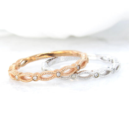 Diamond Rope Twist Stack Rings/ Dainty Moissanite Textured Bands/ 18K Rose Gold Bridal Rings/ Twisted Women Rings/ Minimalist Ring For Her Wan Love Designs