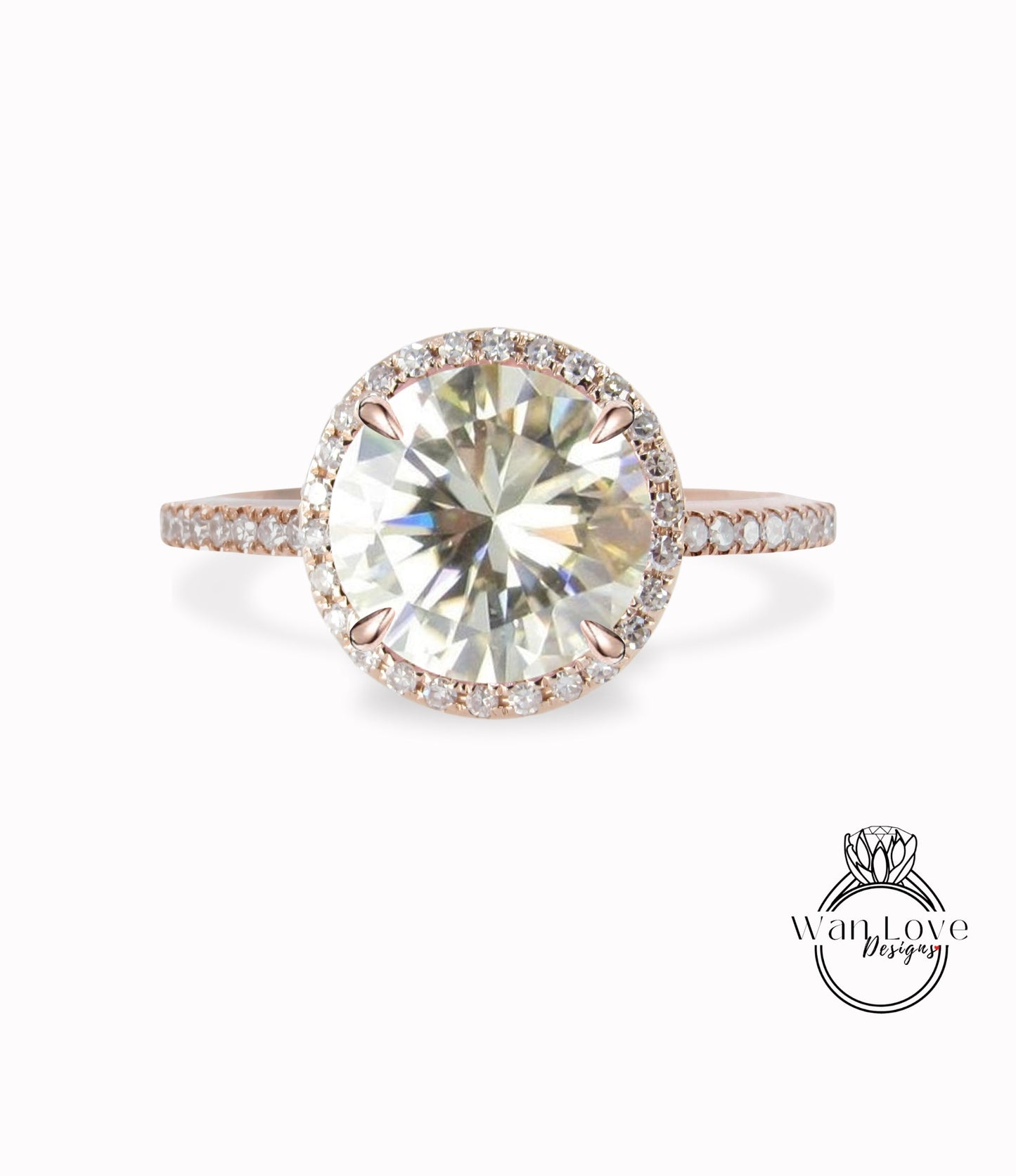 Diamond Round Halo Ring Champagne Moissanite Diamond Round cut Engagement Ring Art Deco vintage Ring antique wedding bridal promise ring Wan Love Designs