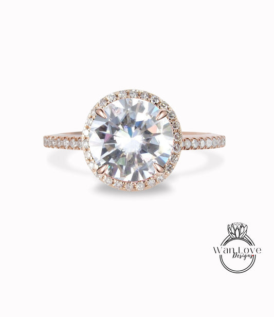 Diamond Round Halo Ring Moissanite Diamond Round cut Engagement Ring Art Deco rose gold vintage Ring antique wedding bridal promise ring Wan Love Designs
