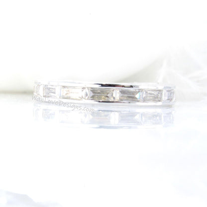 East West Baguette Almost Eternity Ring WITH or WITHOUT Milgrain • Diamond 3/4 Eternity Ring • Moissanite Anniversary Ring • Birthstone Gift Wan Love Designs