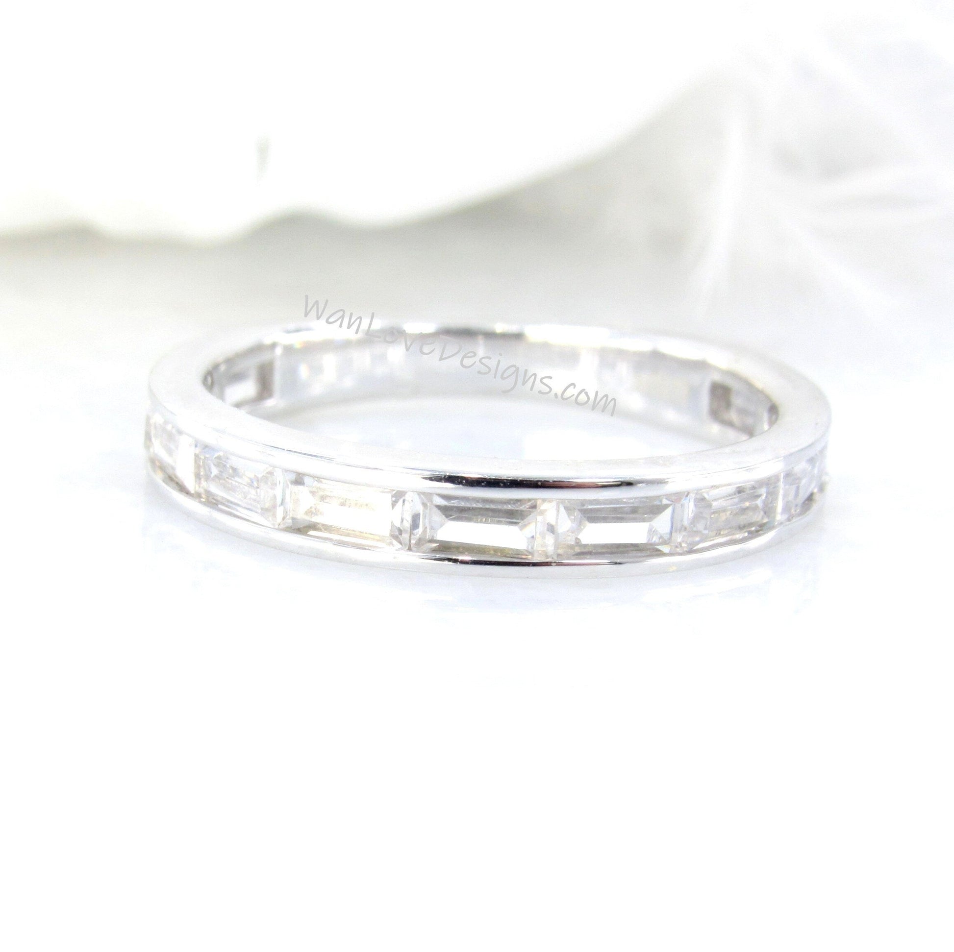 East West Baguette Almost Eternity Ring WITH or WITHOUT Milgrain • Diamond 3/4 Eternity Ring • Moissanite Anniversary Ring • Birthstone Gift Wan Love Designs