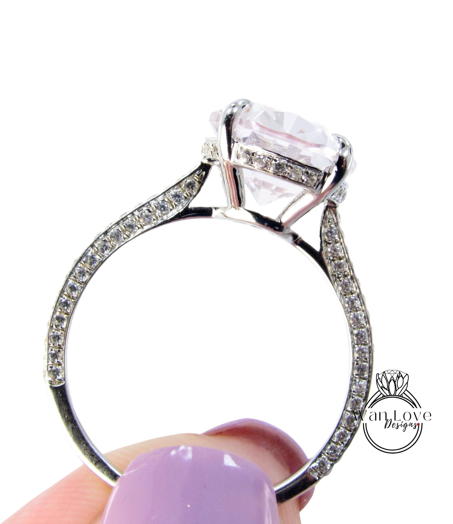 Elongated Cushion Light Pink Sapphire Diamond Engagement Ring Celebrity Art Deco Ring Diamonds side hidden halo ring Bridal Wedding Ring Wan Love Designs