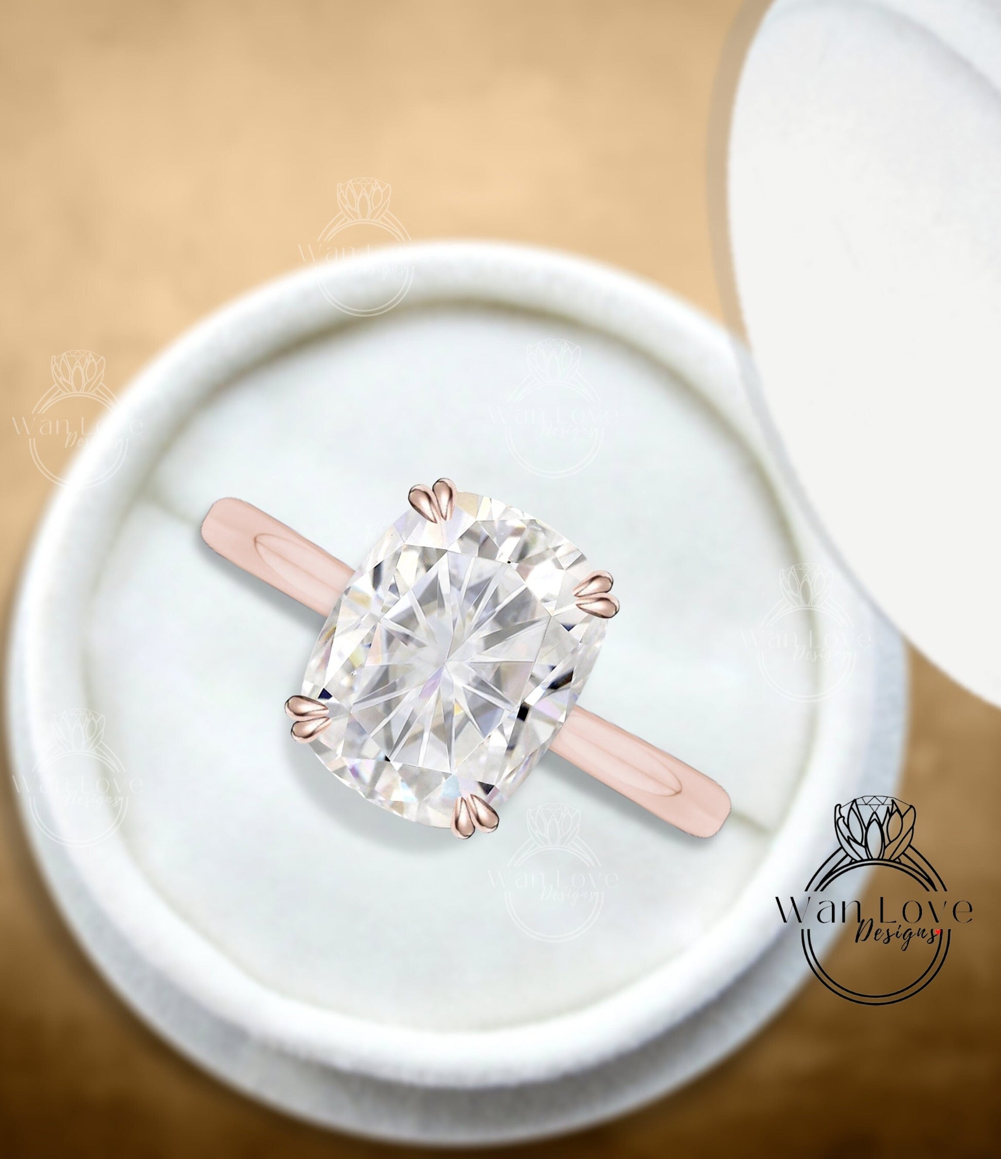 Elongated Cushion Moissanite Solitaire Engagement Ring 14k 18k Gold, Cushion Moissanite Ring, Moissanite Bridal Ring by WanLoveDesigns Wan Love Designs