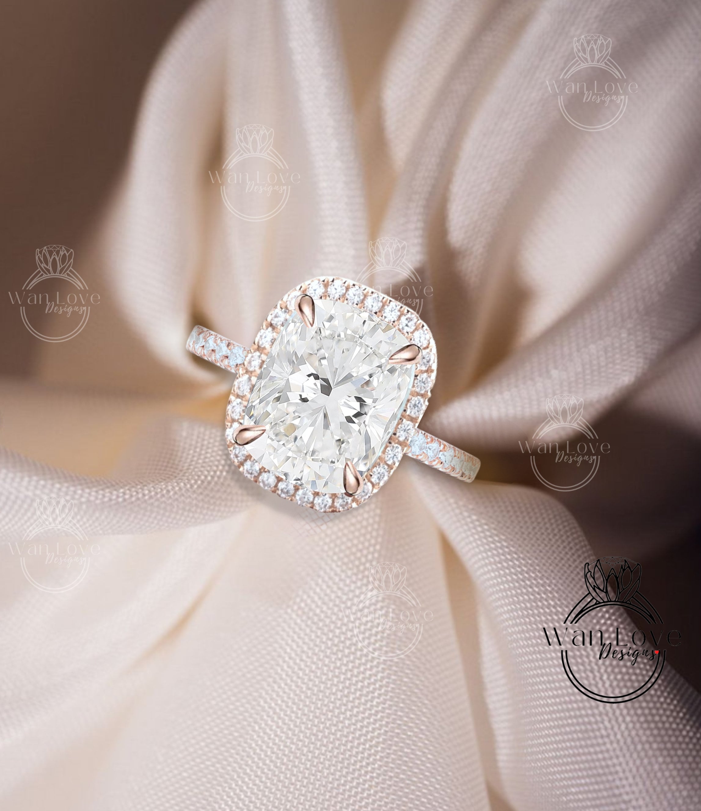 Vintage cushion halo engagement on sale rings