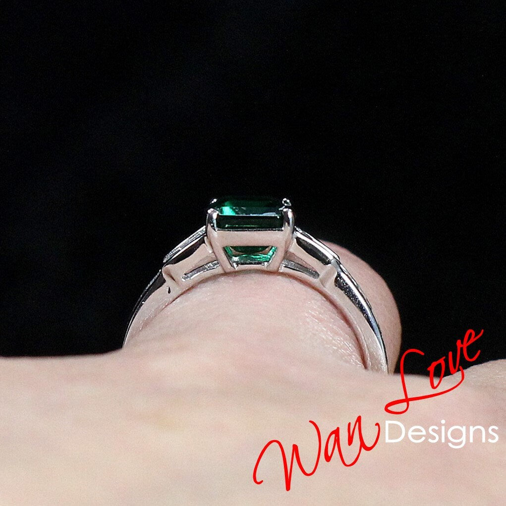 Emerald Art Deco Moissanite Emerald Baguette Engagement Ring 3ct 9x7mm Custom Wedding Anniversary Gift Wan Love Designs