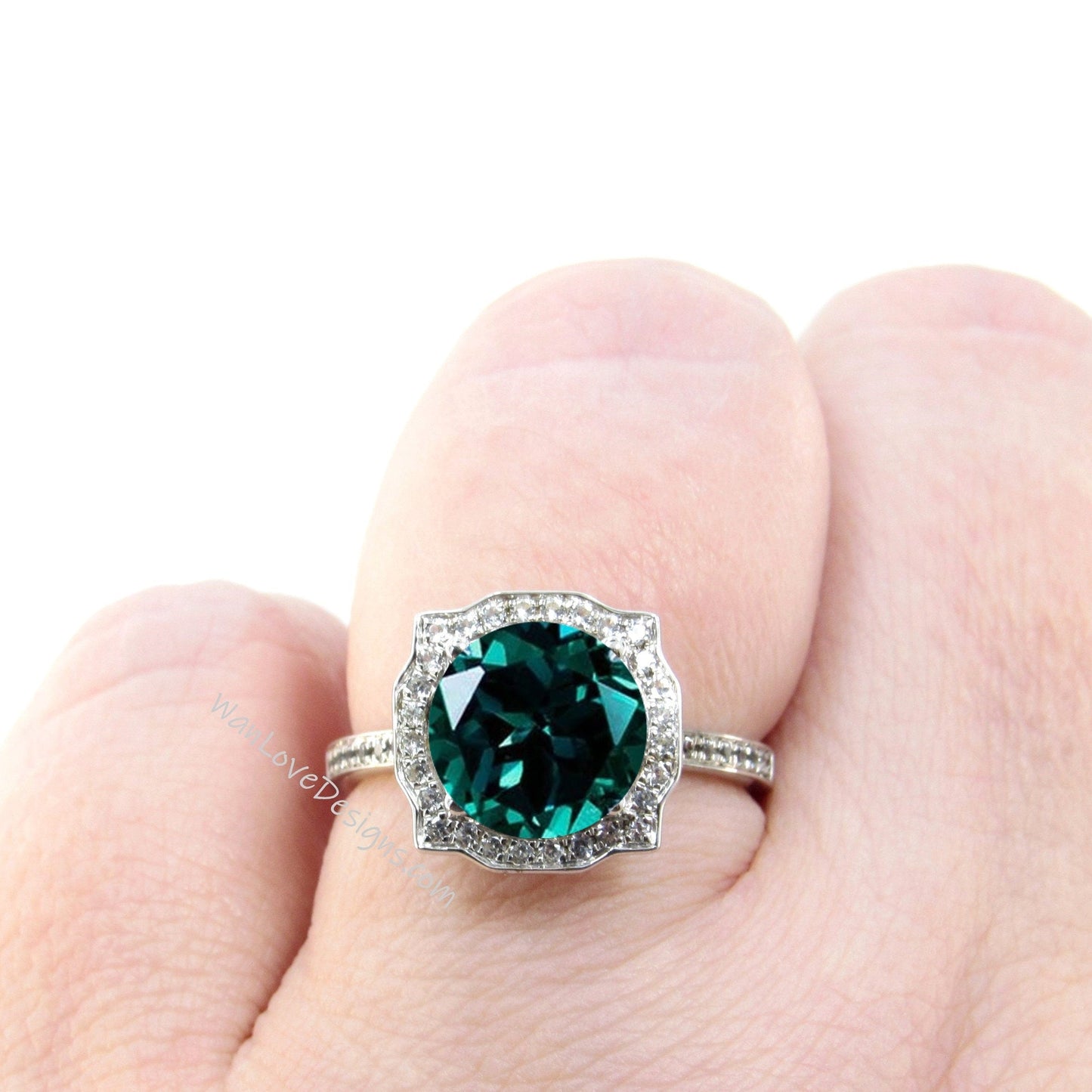 Emerald & Diamond Antique Bezel Frame Engagement Ring Basket Vintage Art Deco 14k 18k White Yellow Rose Gold-Platinum-Custom-Wedding Wan Love Designs