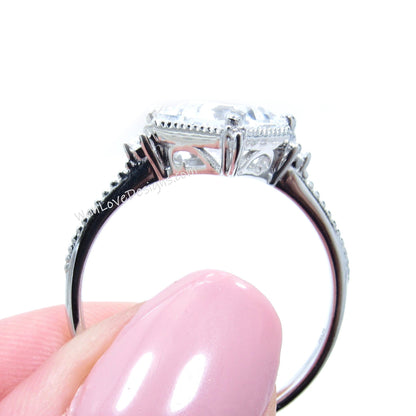 Emerald & Diamond Milgrain Kite NSEW Princess Engagement Ring, Custom, 14k 18k White Yellow Rose Gold-Platinum,Wedding, WanLoveDesigns Wan Love Designs