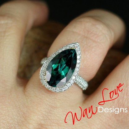 Emerald & Diamond Pear Halo Engagement Ring, 6.5ct, 16x9mm, Custom made for you, Wedding, Anniversary Gift, Proposal, Statement, Large Wan Love Designs